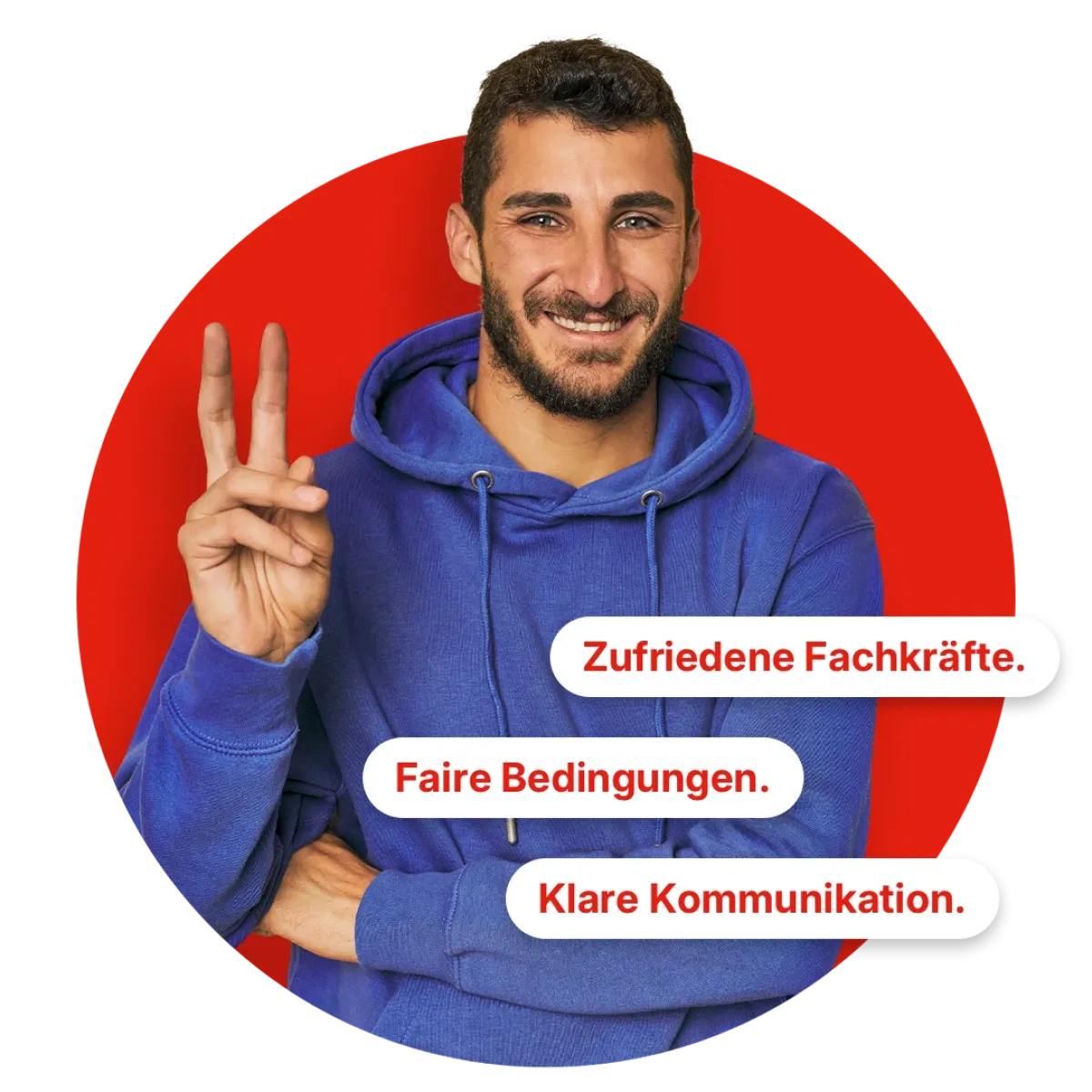 Mensch mit zeigt mit zwei Finger das Friedenszeichen