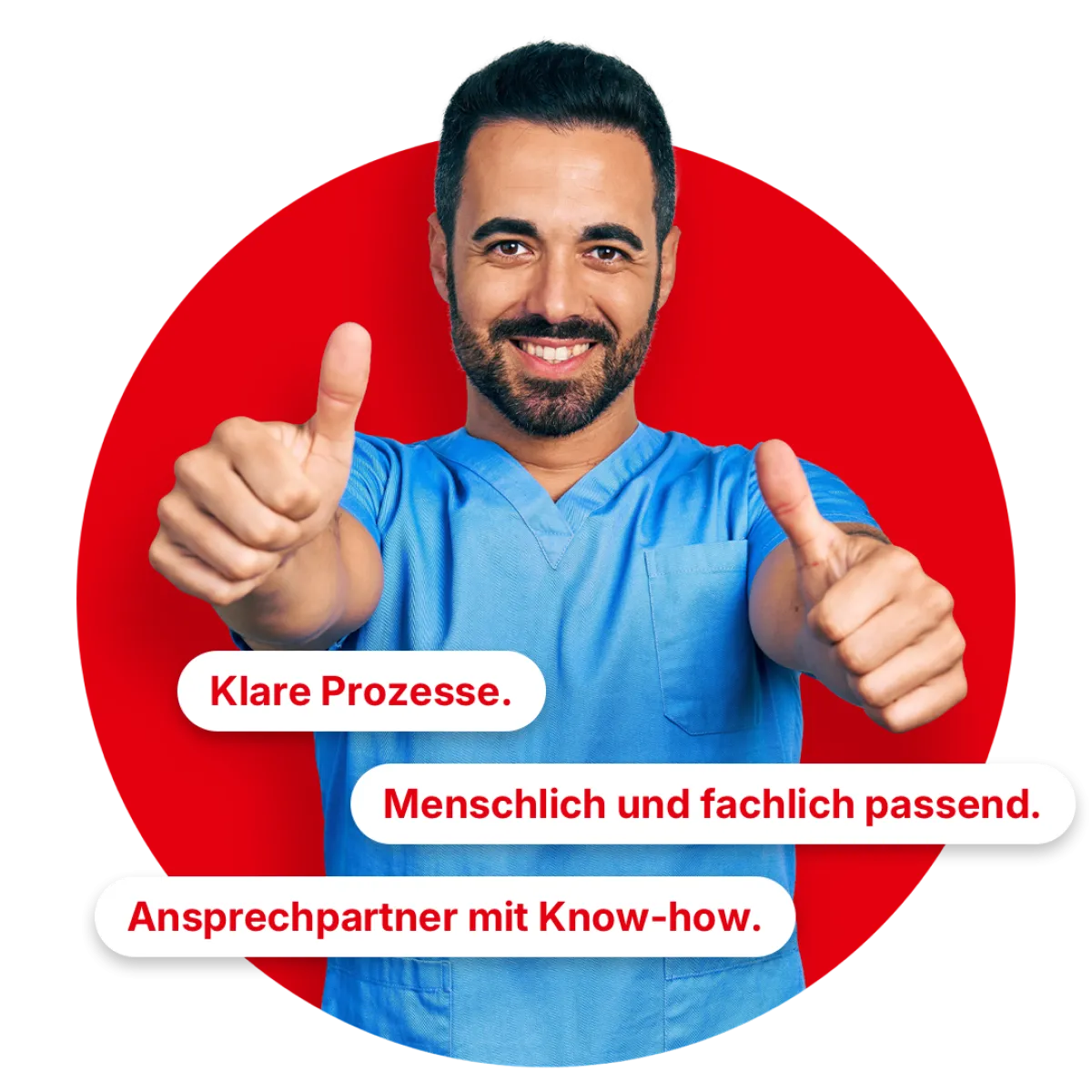 Pfleger mit Kasak zeigt Daumen hoch