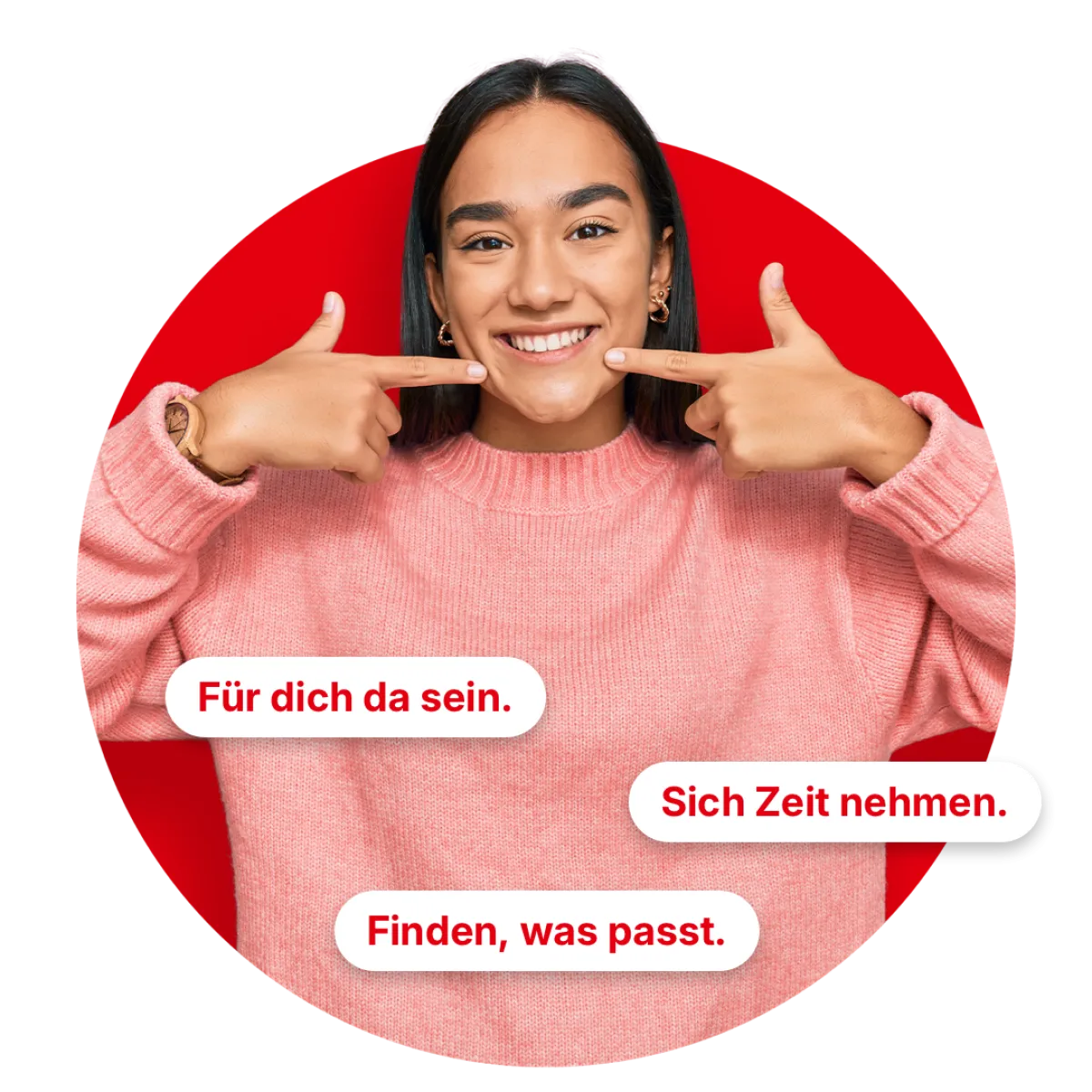 Frau-zeigt-auf-ihr-Lächeln